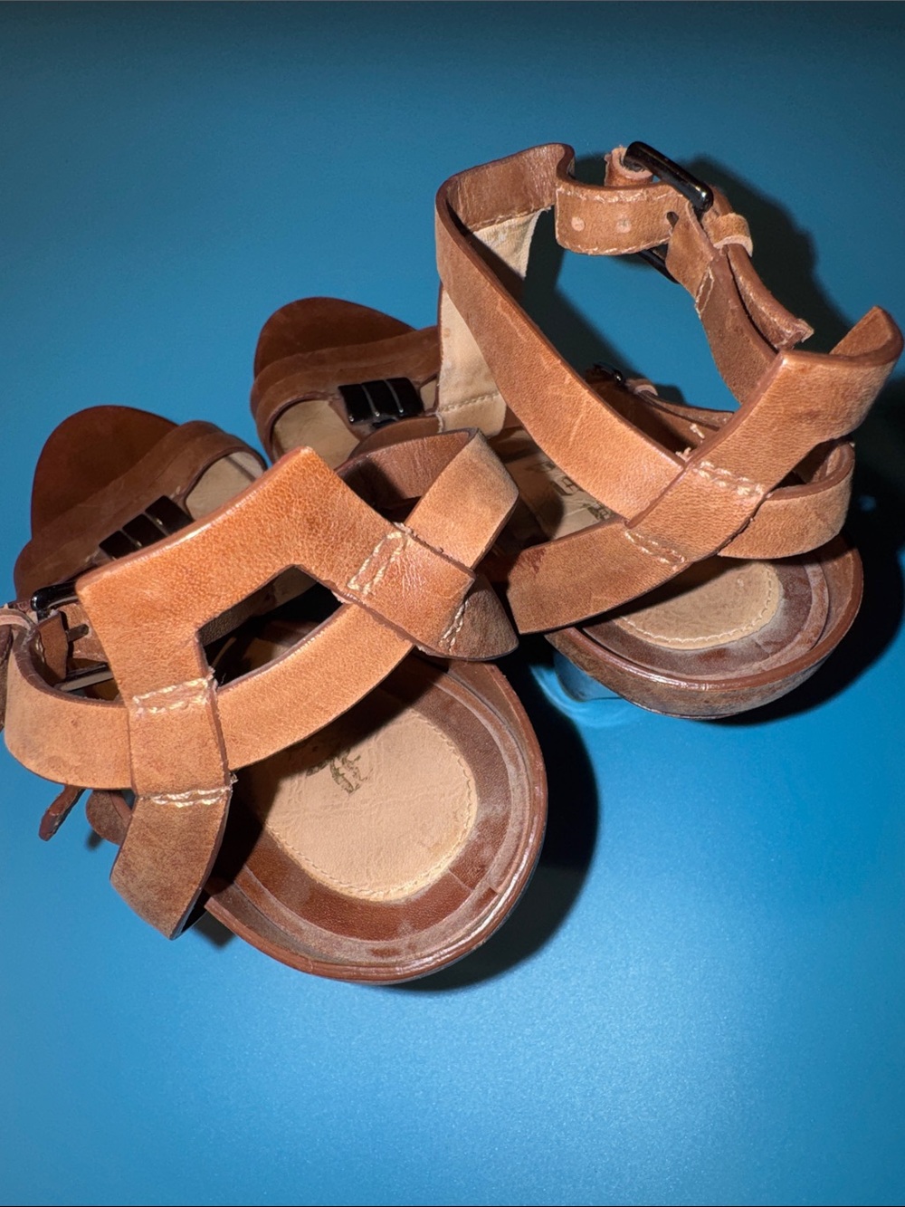 L.A.M.B. Brown Genuine Leather Heels Strappy Sandals Size 9M - Picture 5 of 9